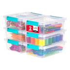 IRIS USA 2 Qt. Craft Storage Bins with Lids, 6-Pack, |Made in USA|, Clip Box, Small Plastic Sensory Bin Tote Organizer Containers for Art Supplies, Paper, & Office, Stackable - Clear/Seafoam Blue - size: 2 Qt. - 6 Pack