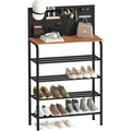 STORAGE MANIAC 5 Tier Shoe Rack for Entryway, Metal Shoe Shelf with Storage Pocket and MDF Top Board, 16-20 Pairs Free Standing Shoes Organizer for Closet, Black