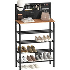 STORAGE MANIAC 5 Tier Shoe Rack for Entryway, Metal Shoe Shelf with Storage Pocket and MDF Top Board, 16-20 Pairs Free Standing Shoes Organizer for Closet, Black