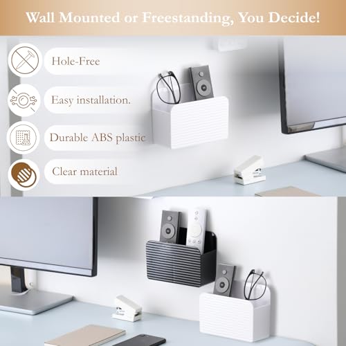LINFIDITE Adhesive TV Remote Control Holder Wall Mount TV Remote Holder For Bedside Wall Remote Control Caddy Storage Organizer Stand Box （For 2 Or 4 Remote Controls –Whtie – Quantity 1） - color: White, size: 1 Pcs Fxed Dividers
