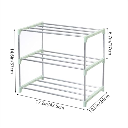 Jucaifu Stackable Small Shoe Rack, Entryway, Hallway and Closet Space Saving Storage and Organization (3-Tier, Green) - color: Green, size: 3-Tier