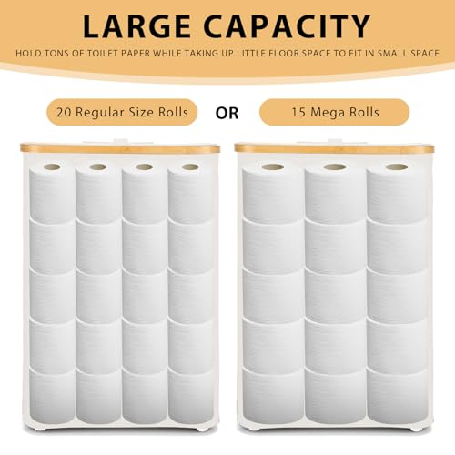 Odonata Large Toilet Paper Storage Basket with Lid, Slim Toilet Paper Organizer, Hold up to 20 Regular Rolls or 15 Mega Rolls. (Beige, 49L) - color: Beige