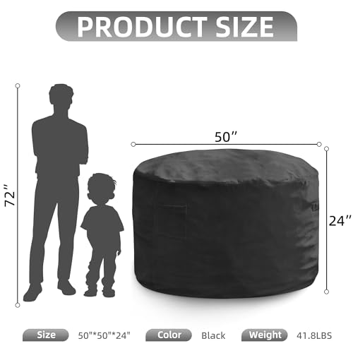 Hobestluk 5FT Bean Bag Chair Giant Bean Bag Chairs for Adults Large Bean Chairs with Removable Cover, Beanbag Chair with Filler, Adult Bean Bag Chairs for Living Room, Bedroom - color: Black, size: 5FT - 50" x 50" x 24"