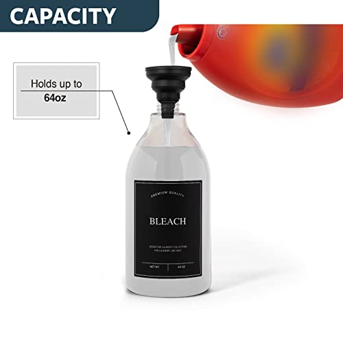 Calindiana Modern Farmhouse Bleach Liquid Laundry Detergent Dispenser for Laundry Room Decor and Organization, PET Plastic Landry Soap Containers with Water Resistant Label, Clear 64oz - color: Clear Bottle/Black Label, style: BLEACH
