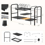 Under Sink Organizer 2 Tier Kitchen Storage Rack, Expandable Pot and Pan Organizer with Adjustable Height & 4 Dividers, Removable Kitchen Shelf for Cabinet, Countertop(4panels,1 Pot rack, Black)