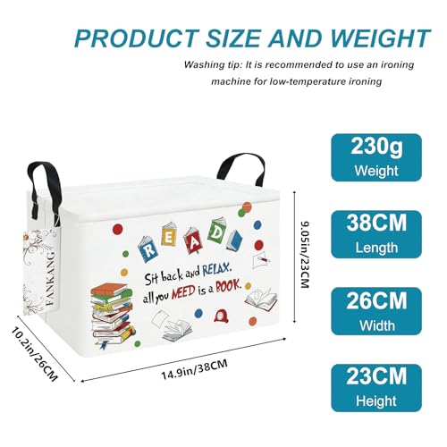 FANKANG Storage Bins, Nursery Hamper Canvas Laundry Basket Foldable with Waterproof PE Coating Large Storage Baskets for Kids Boys and Girls, Office, Bedroom, Clothes,Toys(Rec-Reading ） - color: Rec-Reading