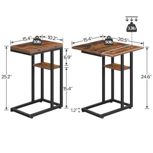 HOOBRO Foldable End Table, C Shaped Side Table with Storage Shelf, Small Snack Table Suitable for Living Room Bedroom Small Spaces, Easy Assembly, Rustic Brown BF29SF01 - color: Rustic Brown + Black