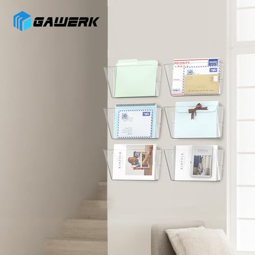 Gawerk Clear Acrylic Single Pocket, Plastic Hanging Wall Mount File Holder for Office Home (Clear, 6 Pack) - color: Clear, size: 6 Pack