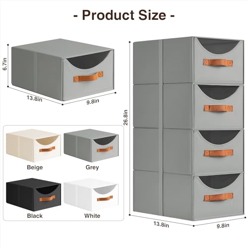 Homsorout Stackable Storage Drawers - Collapsible Storage Bins with Drawers, 8 Pack Closet Shelf Organizer Basket, Fabric Pull Out Organizer for Bedroom, Living Room, Dorm, Grey - color: Gray, size: 13 Inch. - 8 Pack