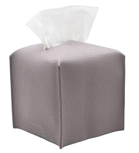 Livelab Tissue Box Cover, Square Decorative PU Leather Tissue Box Holder Modern Tissue Case Facial Paper Organizer Dispenser for Bathroom, Vanity Countertop, Night Stand, Desk 5X5X5'' | Light Purple - color: Light Purple
