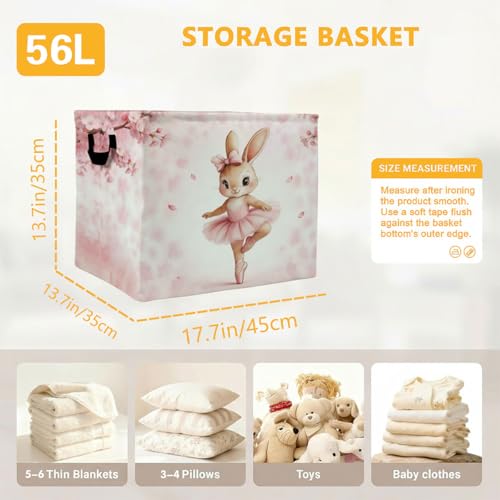56L Rabbit Laundry Basket Clothes Hamper with Handles,Foldable Blanket Storage Large Laundry Hamper with Waterproof PE,Toy Storage Bin Organizer,Cube Clothes Organizer,Home Decor - color: Rabbit