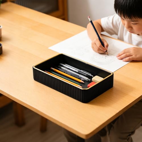 PU Leather Valet Tray,Desk Organizer Tray Nightstand Organizer Trinket Dish Storage Key Bowl Decorative Trays for Phone Wallet Jewelry Watch,Bathroom Bedroom Perfume Vanity Trays,Black - color: Black