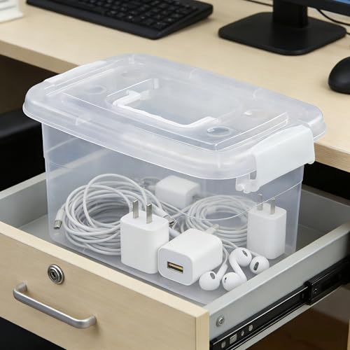 6-Pack Home Storage Bins, Plastic Container, Latching Box with Handle (White handle) - color: White handle