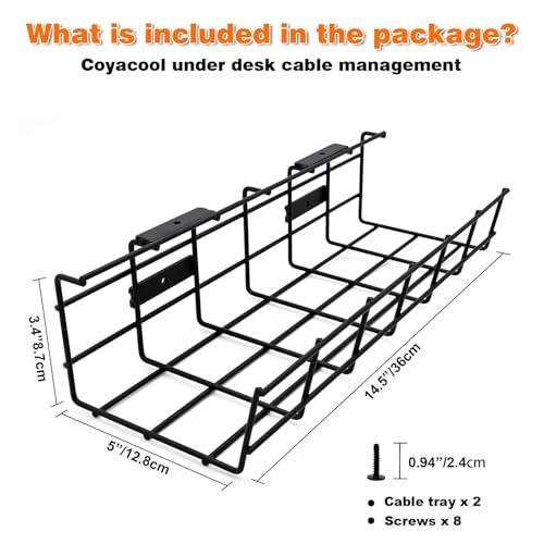 Under Desk Cable Management- 4 Pack Cord Organizer. Metal Wire Cable Management Tray for Office, Studio and Home. Super Sturdy Under Table Cable Managements - Black Cable Organizer - color: Black*4Pack