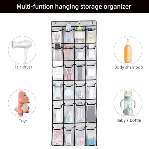 SAVERHO Over the Door Shoe Organizer, Hanging Shoe Organizer with 24 Mesh Large Pockets Door Shoe Rack Organizer for Men Women Kids Hanging Shoe Storage Bag.(White - color: White-1pack of 24 pocket
