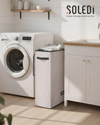 SOLEDI Slim Laundry Hamper with Lid, Narrow Laundry Basket with Removable Bags, Dirty Clothes Hamper with handle, Small Hamper perfect for Laundry room, Bathroom, Bedroom, Small spaces.Light taupe - color: Light taupe, size: 70L