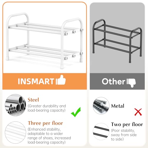 INSMART 2-Tier Expandable Shoe Rack:Stackable and Adjustable Shoes Organizer Storage Shelf, Sturdy and Durable Metal Structure Free Standing Shoe Rack for Closet Entryway Doorway, White - color: White, size: 2-Tier