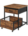 CHOEZON End Table, 19.7 Inch Square Side Table, Mini Fridge Stand with Storage, Nightstand with Mobile Basket Cart, for Living Room, Bedroom, Rustic Brown and Black TBZ55BF - color: Rustic Brown + Black
