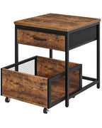 CHOEZON End Table, 19.7 Inch Square Side Table, Mini Fridge Stand with Storage, Nightstand with Mobile Basket Cart, for Living Room, Bedroom, Rustic Brown and Black TBZ55BF - color: Rustic Brown + Black