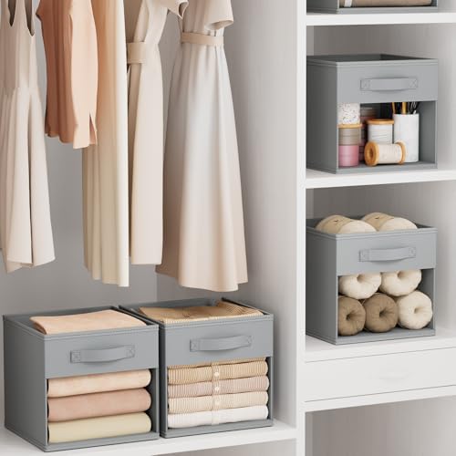 DIMJ Storage Cubes, Cube Storage Bin, 10 Pack Foldable Storage Cubes with Window, Closet Storage Bins with Handle, 11x 11 inch Storage Box for Clothes, Toys, Books (Grey) - color: Gray, size: 10.6 Inch.- 10 Pack