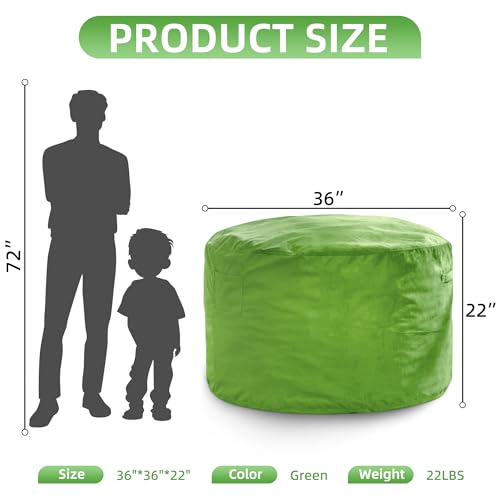Hobestluk 3FT Bean Bag Chair Giant Bean Bag Chairs for Adults Large Bean Chairs with Removable Cover, Beanbag Chair with Filler, Adult Bean Bag Chairs for Living Room, Bedroom - color: Lime, size: 3FT - 36" x 36" x 22"