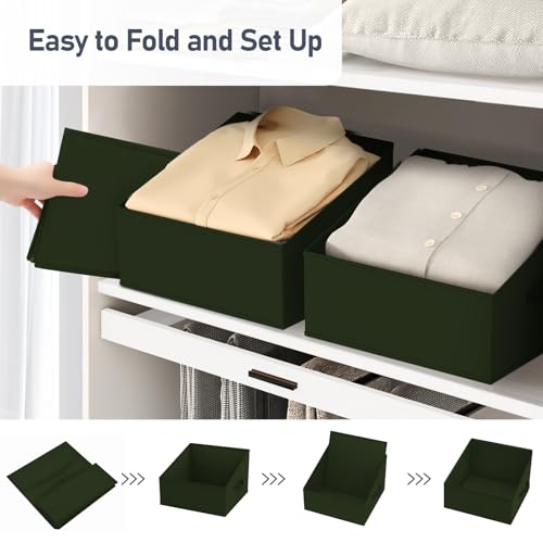 DIMJ Closet Storage Bins 6 Pack - Fabric Trapezoid Closet Organizer Bin, Foldable Storage Baskets for Shelves, Closet Shelf Organizer, Clothing Storage Box for Toys, Books, Towel, Clothes, Green - color: Green, size: 6 Bins 11.4"x11.4"x7.8"