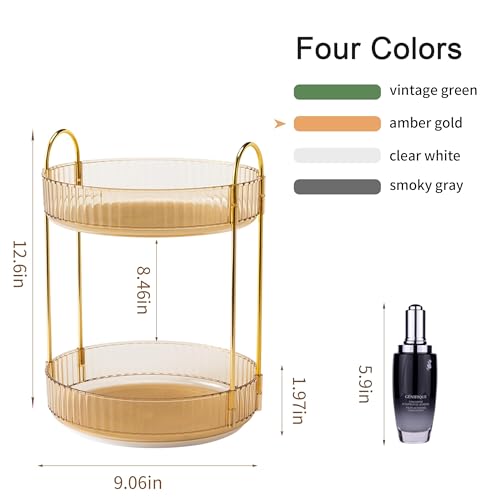 YCIA&DONE 360 Rotating Makeup Organizer and Storage for Vanity Countertop 2 Tiers, High Capacity Cosmetic Skincare Perfume Organizers for Dresser Bathroom Lazy Susan (Amber Gold) - color: Amber Gold, size: 9" (2 Tiers)
