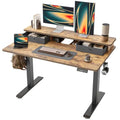 TIQLAB Standing Desk with Two Drawers, Stand Up Standing Desk Adjustable Height, Electric Sit Stand Table with Storage Shelf and Splice Board, 55 * 24 inch, Rustic Brown - color: Rustic Brown, size: 55*24 inch without keyboard tray