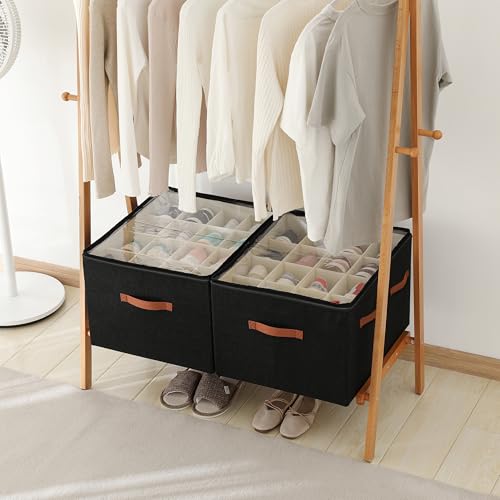 Shoe Organizer for Closet, Foldable Large Shoe Storage Box with Clear Cover, Removable Partitions and Bottom are Supported by Plastic Boards (Black, 20.5“Lx16.9 Wx13'H) - color: Black