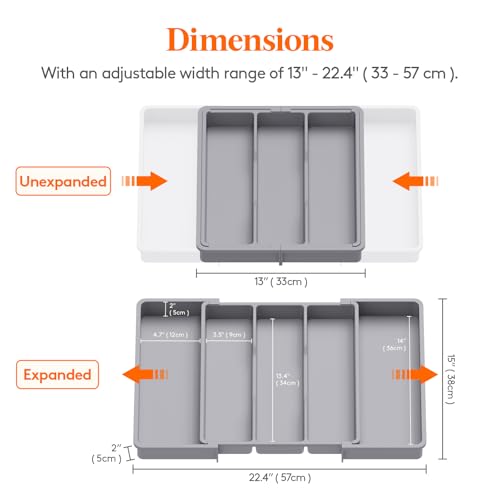 Lifewit Utensil Organizer for Kitchen Drawers, Expandable Cooking Utensil Tray, Adjustable Cutlery Silverware Flatware Holder, Plastic Spatula Tools Storage Divider, 13-22 x 15", Gray - color: Gray, size: Large(13-22''W x 15"D)