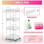 Goovilla 4 Tier Rolling Utility Cart Organizer with Removable Drawer, Stable and Sturdy White Rolling Storage Carts with 2 Lockable Wheels for Bathroom, Kitchen, Snack, Craft, Makeup, Baby Essentials - size: 4 Tier, style: White