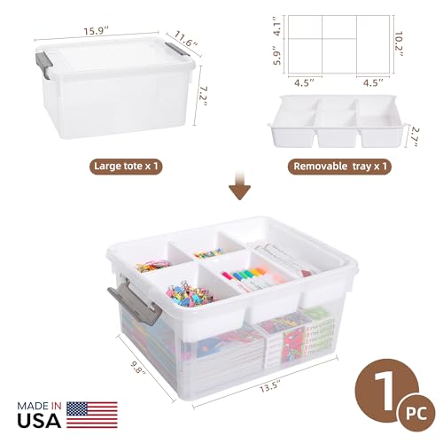 Citylife 17 QT Plastic Storage Box with Removable Tray Craft Organizers and Storage Clear Storage Container for Organizing Bead, Tool, Sewing, Playdoh - size: 17 Qt- 1 Pack