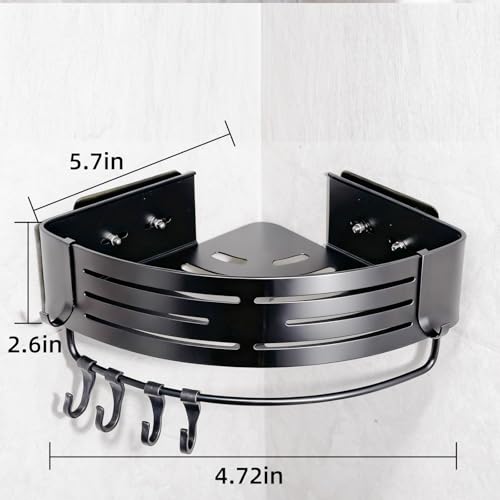 Corner Shower Caddy,Adhesive Shower Caddy,No Drilling Bathroom Organizers And Storage,Bathroom Corner Shower Shelves,Estantes Para Baños,Shower Caddy Adhesive Pad With Towel Bar Hooks（2-Pack，Black） - color: BLACK
