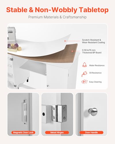 VEVOR Folding Sewing Table, Multipurpose Sewing Machine Table with Cabinet, Compact Design, Wheels, Wooden Pegs, Storage Trays and Shelf, Magnetic Door, Craft Station and Side Desk for Home, White - size: White w/ Cabinet