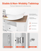 VEVOR Folding Sewing Table, Multipurpose Sewing Machine Table with Cabinet, Compact Design, Wheels, Wooden Pegs, Storage Trays and Shelf, Magnetic Door, Craft Station and Side Desk for Home, White - size: White w/ Cabinet