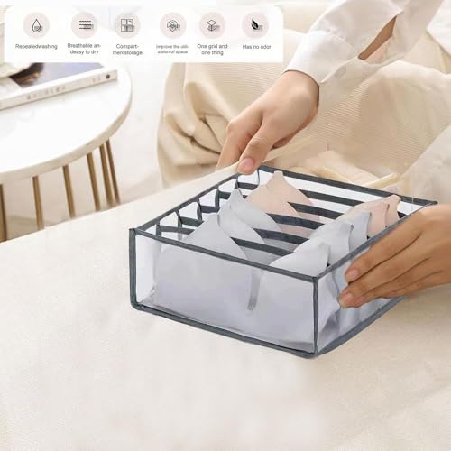 1-Piece 6-Grid Foldable Drawer Organizer - Grey Storage Box for Underwear, Bras & Socks, Closet Divider for Wardrobe Organization - color: Gray-1, size: 6-grid