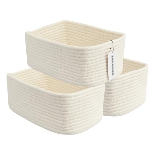 XUANGUO Small Woven Storage Baskets 12“X8”X5“ Decorative Rope Bins for Organizing Shelves, Closets, and Toys, Empty Gift Baskets, Cute Organizer Basket for Home and Office (white, regular) - color: white, size: regular