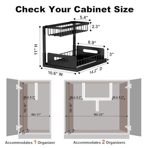 REALINN Under Sink Organizer, Pull Out Cabinet Storage 2 Tier Slide Out Sink Shelf, Kitchen Organizers and Storage, Black, 1 Pack - color: Black, size: 1 Pack