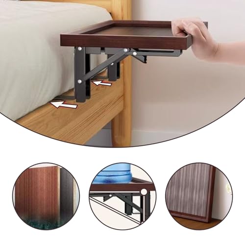 Bedside Shelf,Bed Shelf,Simple Noght Stand,Side Bed Organizer for Water Cup, Phone, Tablet Books,Foldable,no-Hole Bedside Caddy (Wooden)