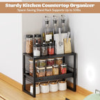 Adjustable Kitchen Countertop Organizer, 2-Tier Expandable Cabinet Counter Shelves, Heavy Duty Steel Pantry Organizers and Storage Shelf Rack Stand Riser, Adjustable Length & Height, Black