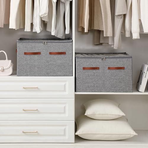 Shoe Organizer for Closet, Foldable Large Shoe Storage Bins with Clear Cover, Removable Partitions and Bottom are Supported by Plastic Boards (Grey, 20.5“Lx16.9 Wx13'H) - color: Grey