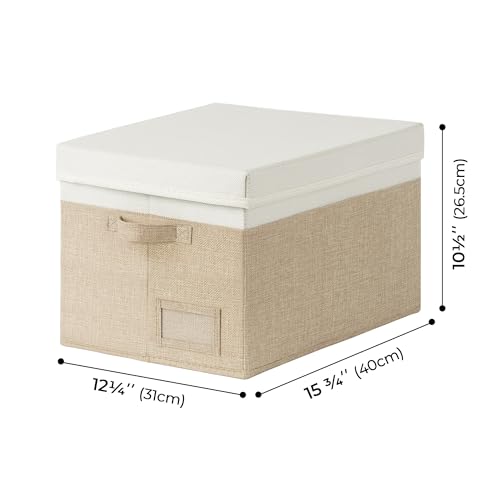 GRANNY SAYS Storage Bins with Lids, Storage Baskets for Linen Closet Shelves, Decorative Storage Boxes, Clothes Storage and Organization for Organizing, 3-Pack, Large, Khaki&Ivory - color: White&Khaki, size: Large