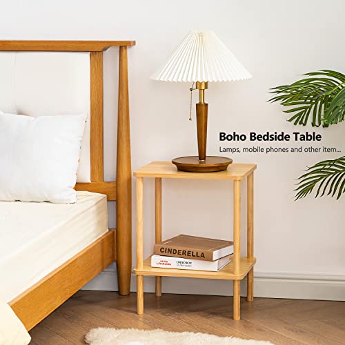 Apicizon 2 Tier End Table, Small Side Table with Solid Wood Legs, Boho Bedside Table with Storage Shelf, Nightstand for Small Spaces, Bedroom, Living Room, Entryway, Farmhouse, Easy Assembly, Natural - color: Natural, size: 1 Set, style: 2 Tier