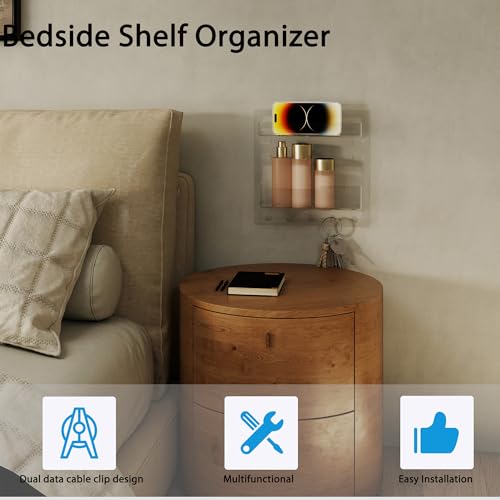 Bedside Wall Shelf Organizer – Floating Acrylic Shelf for Dorm & Bedroom Storage, Adhesive Wall Mounted Organizer for Phone, Remote, Glasses – Minimalist Clear Room Decor (Clear)