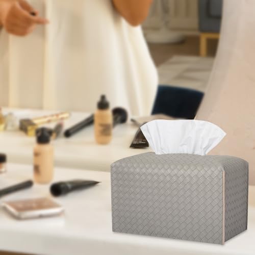 Tissue Box Cover PU Leather Tissue Holder Square Facial Tissue Case Facial Paper Organizer Dispenser for Bathroom, Vanity Countertop, Tabletop, Car, Rectangle, Evergreen - color: Evergreen, size: Rectangle