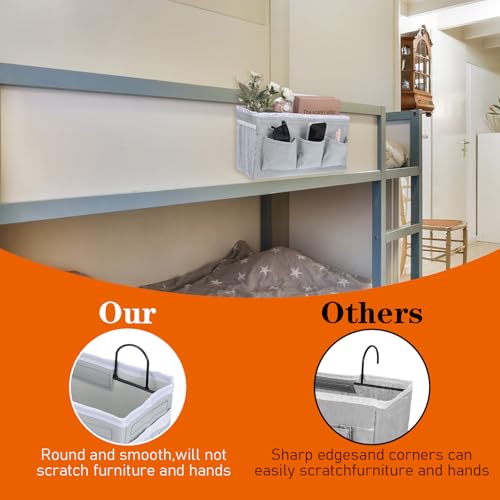 4pcs 3-pockets Wall Hanging Storage Bag, Bedside Caddy Organizer Bags,Bed Caddy Linen Fabric Door,Baskets with Pockets and Fixed Straps Waterproof Bin for Kitchen, Bedroom,Office,Hospital Beds