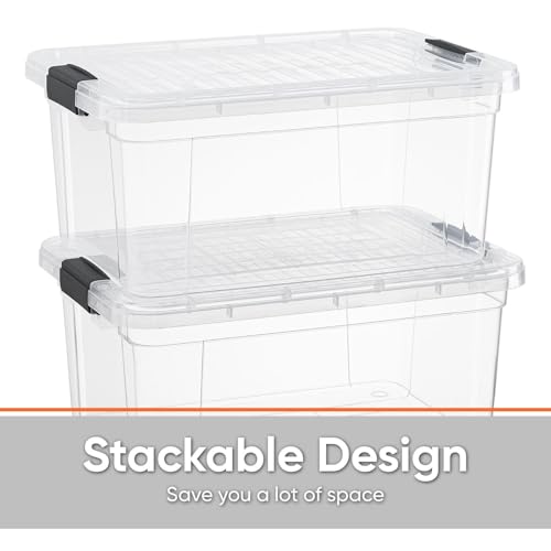 Superio Small Clear Storage Box with Lid, 6.6 Quart Plastic Container Bins for Organizing, Stackable Crates, BPA Free, Non Toxic, Odor Free, Organizers for Home, Office, School, and Dorm - size: 12" x 8.25" x 5.75"