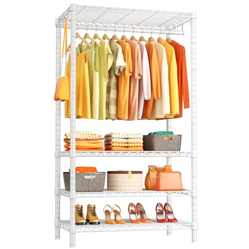 Ulif H4 Portable Closets, 4-Tier Metal Clothes Garment Rack for Bedroom and Cloakroom, Clothing Closet Storage and Organizer Wardrobe, 35.4" W x 14" D x 76.4" H, White - color: White, size: H4