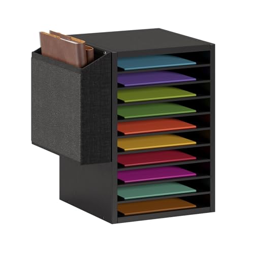 Unionly, Office Mail Sorter, Wooden Paper Organizer With Storage Bag, 10 Tier Adjustable Classroom Mailbox, Removable Classroom Organization, Teacher Desk Organization for Office, Study, Black - color: Black, size: 10 Slots