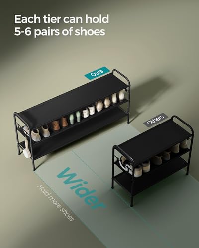 SONGMICS Shoe Rack, 3-Tier Shoe Organizer, Fabric Shoe Shelf Storage with 4 Hooks, Holds up to 18 Pairs of Shoes, Height-Adjustable Shoe Rack for Entryway, Hallway, Closet, Easy Assembly, Ink Black - color: Ink Black, size: 3 Tier (20.8"H)
